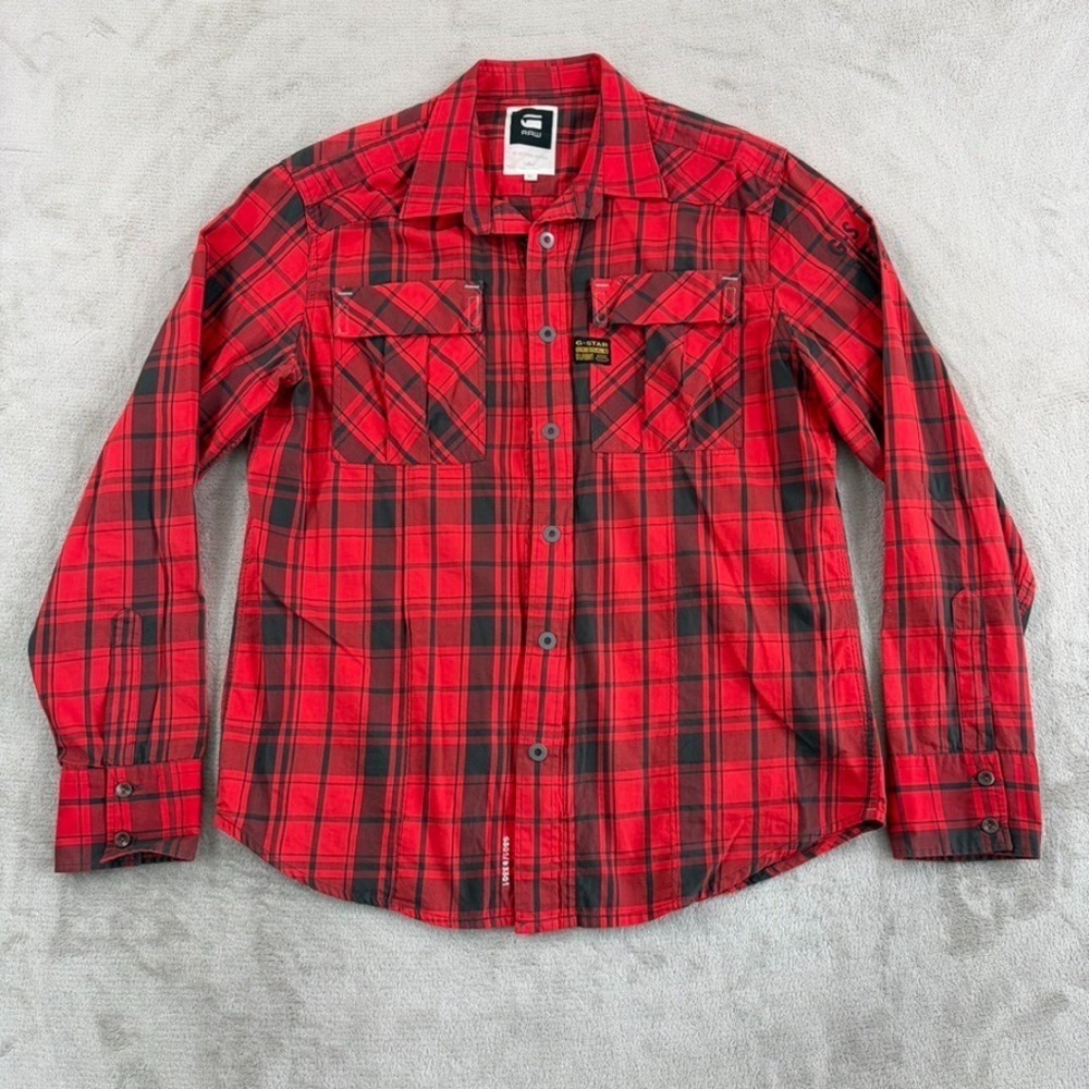 G-Star Raw Deck‎ Check Shirt in Red Buffalo Plaid Men XL Zip Up Snap Buttons